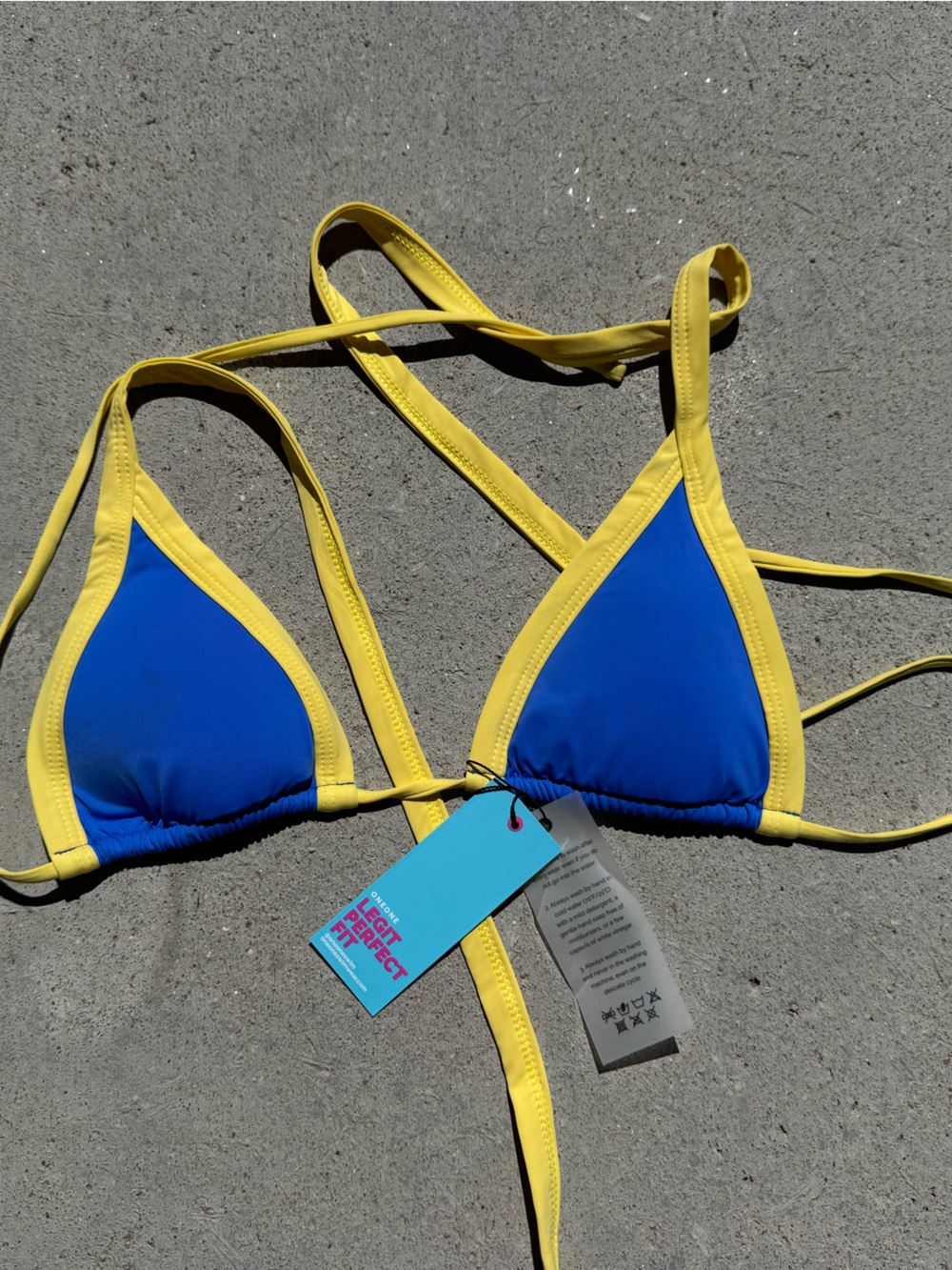 OneOne Swim Blue and Yellow Triangle Bikini Top - Seen on Love Island